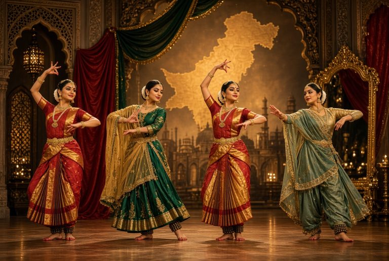 Legendary Pakistani classical dancers Sheema Kermani, Nahid Siddiqui, Zareen Panna and Indu Mitha in traditional Bharatanatyam and Kathak attire – pioneers of classical dance in Pakistan